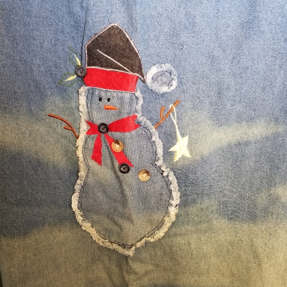 Christmas Snowman Bleu Bayou Blue White Denim Maxi Dress Size 2X - Picture 7 of 8